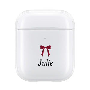 Personalised Burgundy Bow Name AirPod Case