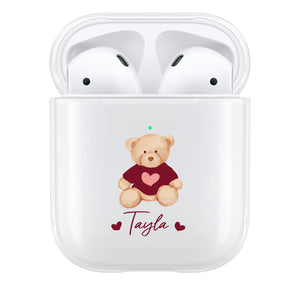 Personalised Burgundy Teddy Bear AirPod Case