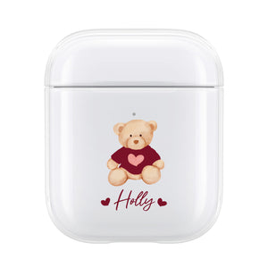 Personalised Burgundy Teddy Bear AirPod Case