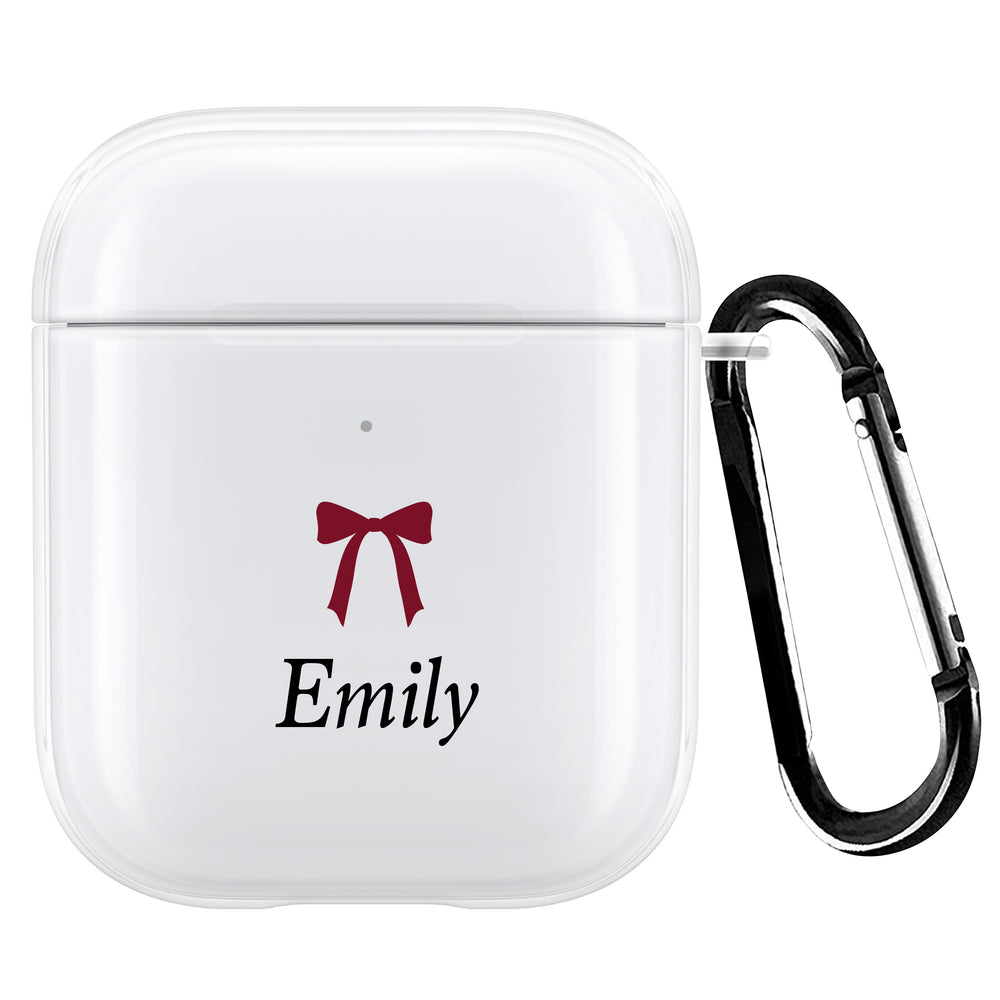 Personalised Burgundy Bow Name AirPod Case