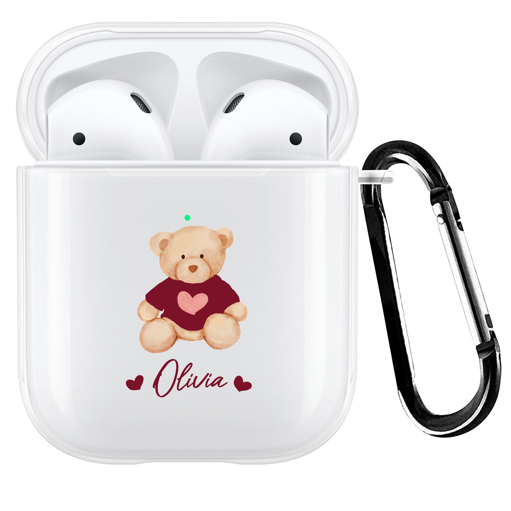 Personalised Burgundy Teddy Bear AirPod Case