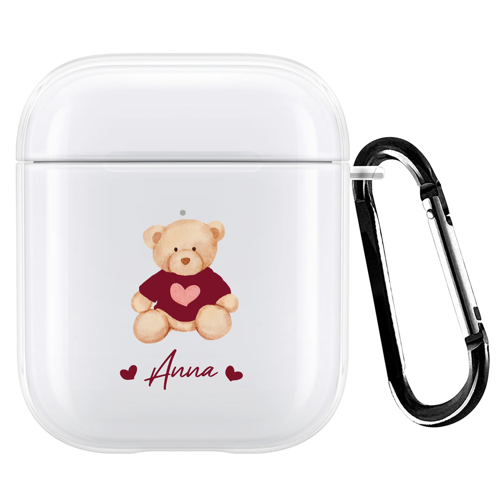 Personalised Burgundy Teddy Bear AirPod Case