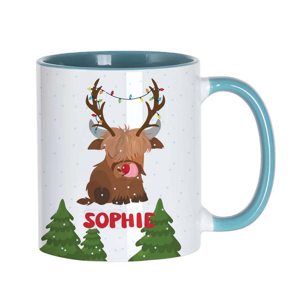 Personalised Reindeer Baby Highland Cow Mug