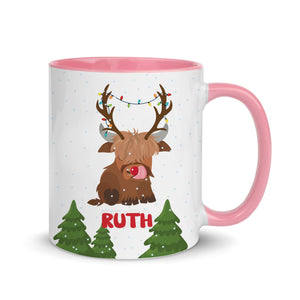 Personalised Reindeer Baby Highland Cow Mug