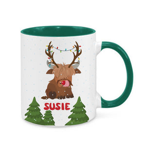 Personalised Reindeer Baby Highland Cow Mug