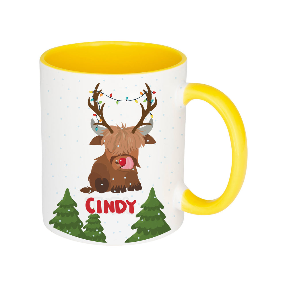 Personalised Reindeer Baby Highland Cow Mug