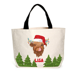 Personalised Santa Highland Cow Tote