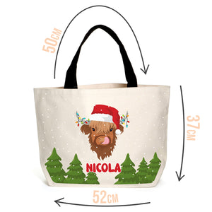 Personalised Santa Highland Cow Tote