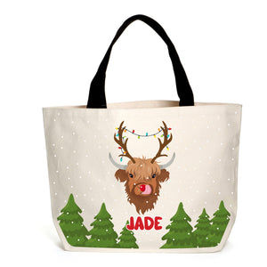 Personalised Reindeer Highland Cow Tote