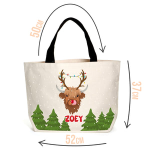 Personalised Reindeer Highland Cow Tote