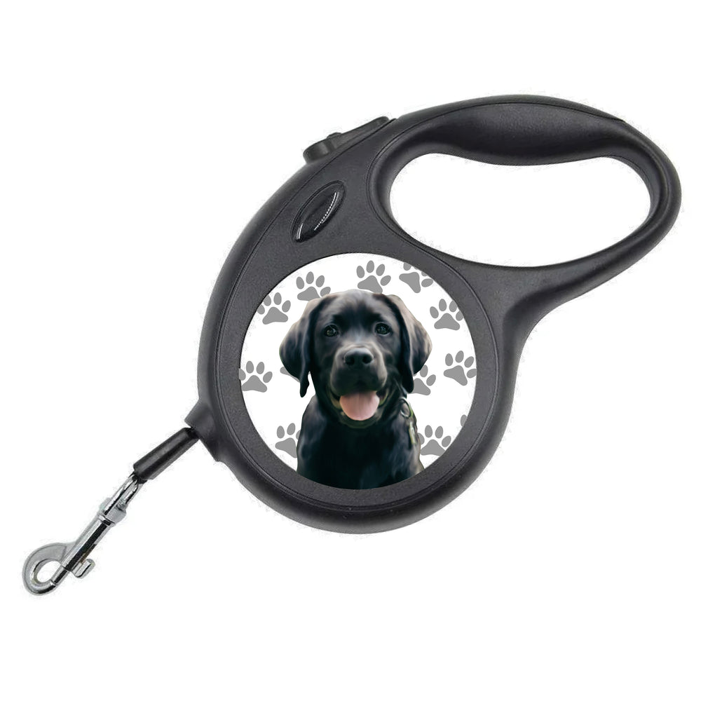 Black Personalised Pet Portrait Retractable Dog Leads