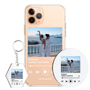 Personalised White Song Photo Phone Case, Coaster + Keyring Bundle