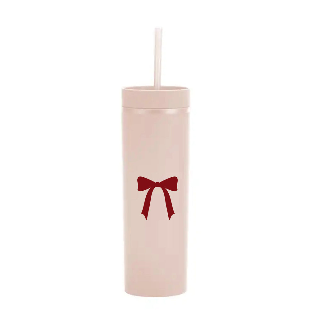 Burgundy Bow Sand Skinny Tumbler