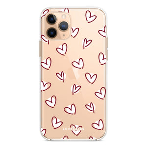 Burgundy Scattered Hearts Phone Case