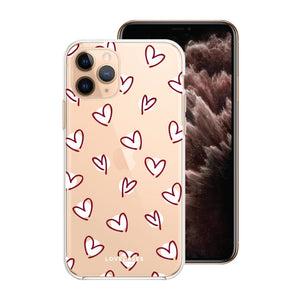 Burgundy Scattered Hearts Phone Case