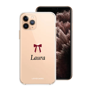 Black Personalised Burgundy Bow Name Phone Case