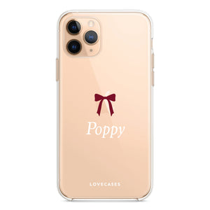 White Personalised Burgundy Bow Name Phone Case