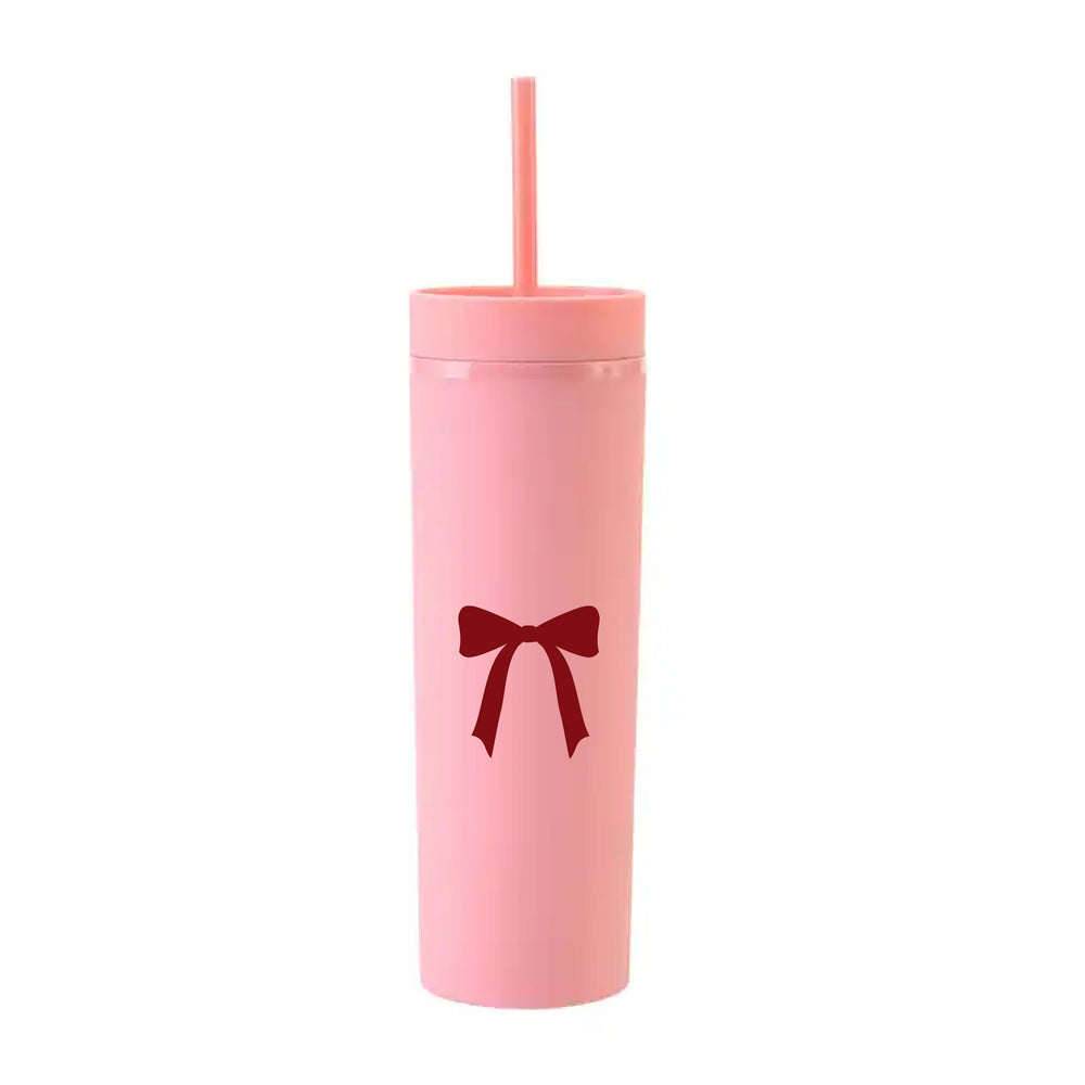 Burgundy Bow Blush Skinny Tumbler