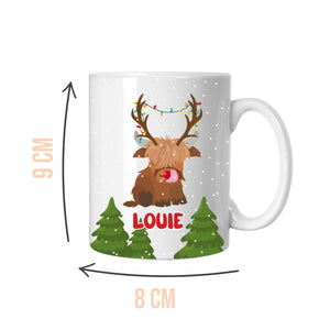 Personalised Reindeer Baby Highland Cow Mug