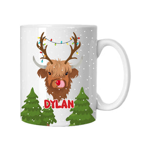 Personalised Reindeer Highland Cow Mug