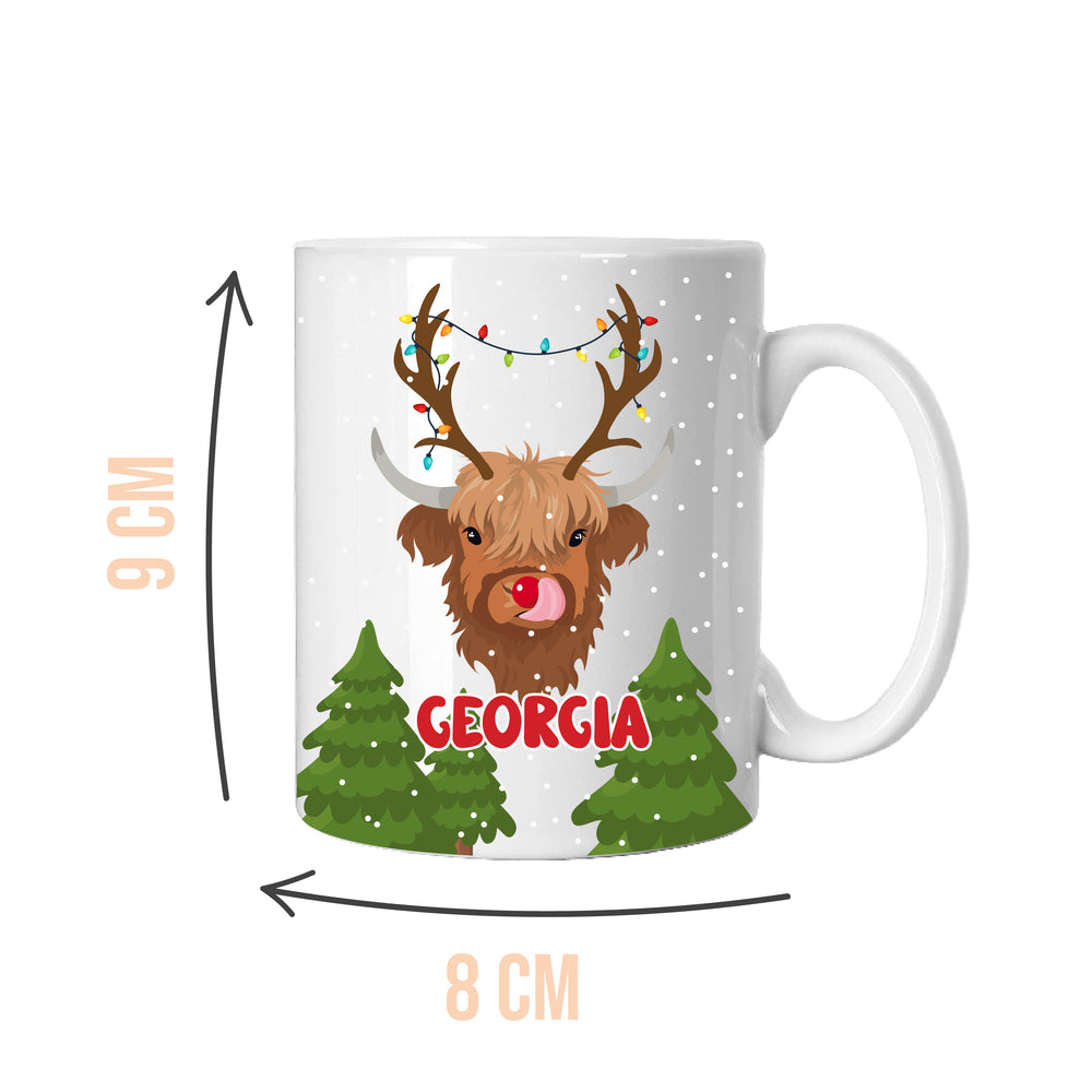 Personalised Reindeer Highland Cow Mug