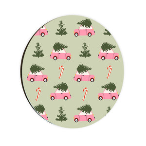 Pink Christmas Tree Hunt Circle Coaster