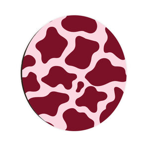 Burgundy Cow Print Circle Coaster