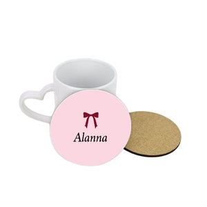 Personalised Burgundy Bow Name Circle Coaster