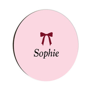 Personalised Burgundy Bow Name Circle Coaster