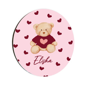 Personalised Burgundy Teddy Bear Circle Coaster