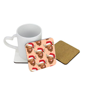 Shelby the Santa Highland Cow Square Coaster