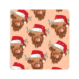 Shelby the Santa Highland Cow Square Coaster