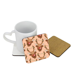 Rudy the Reindeer Highland Cow Square Coaster