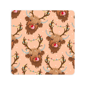 Rudy the Reindeer Highland Cow Square Coaster