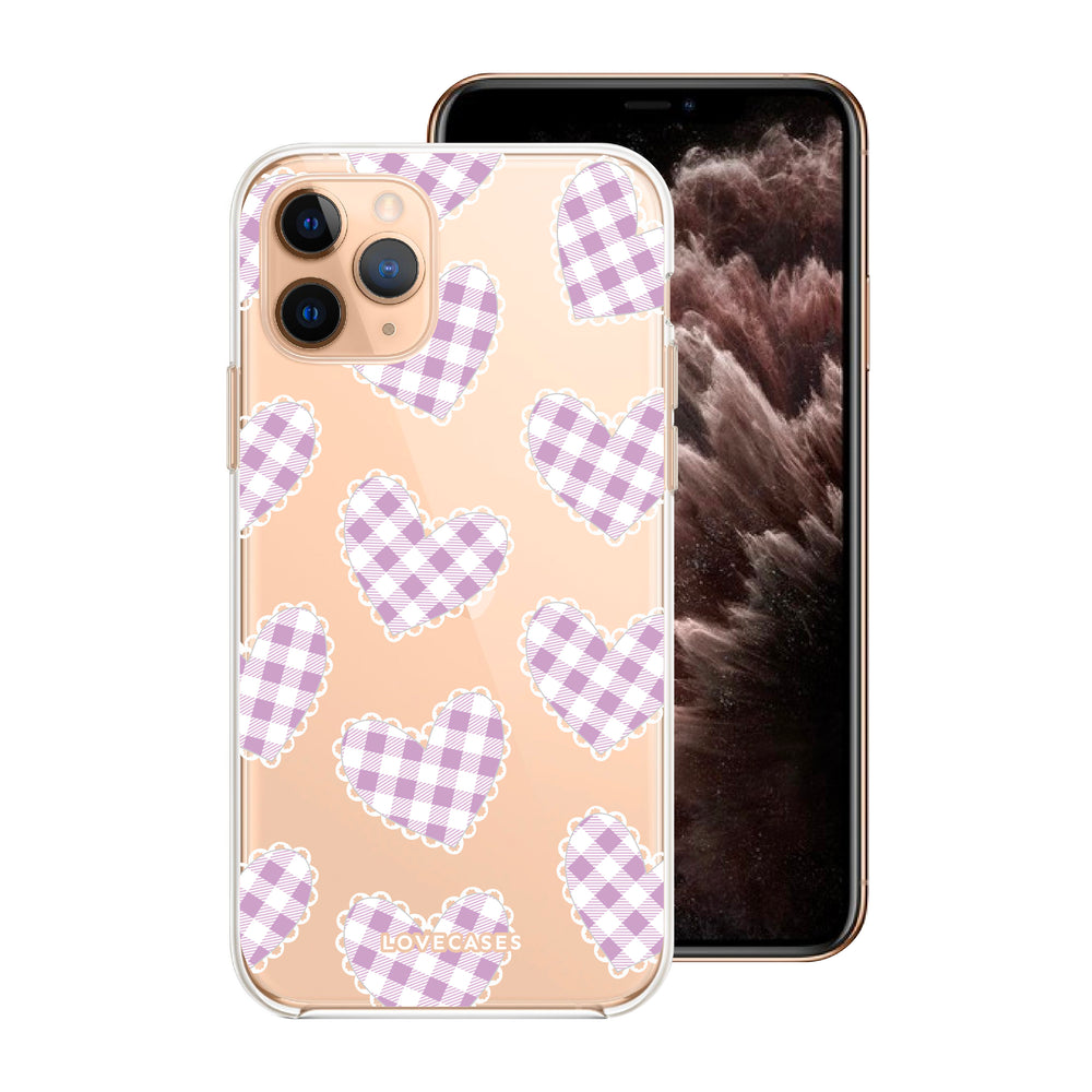 Purple Gingham Hearts Phone Case