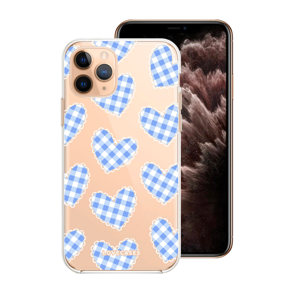 Blue Gingham Hearts Phone Case