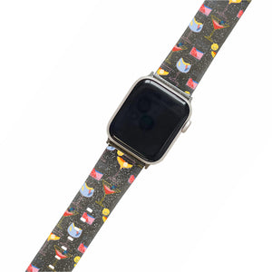 Retro Cocktails Black Glitter Smartwatch Strap