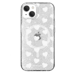 White Hearts Glitter MagSafe Case