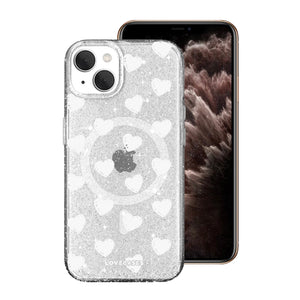 White Hearts Glitter MagSafe Case