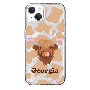 Personalised Coquette Highland Cow Glitter MagSafe Case