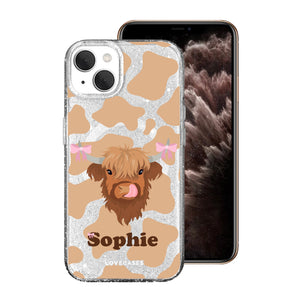 Personalised Coquette Highland Cow Glitter MagSafe Case