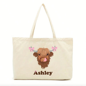 Personalised Coquette Highland Cow Tote