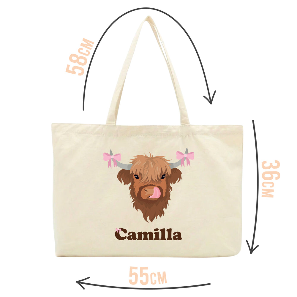 Personalised Coquette Highland Cow Tote