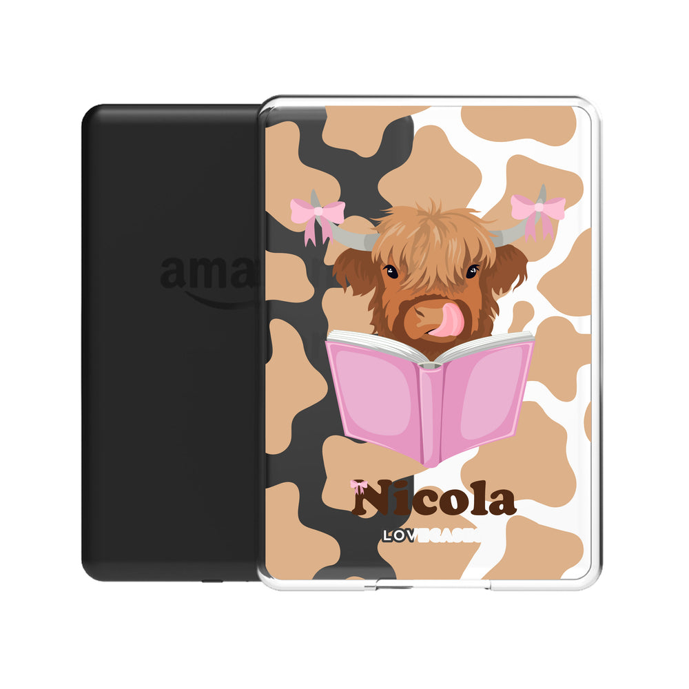 Personalised Reading Coquette Highland Cow Kindle Case