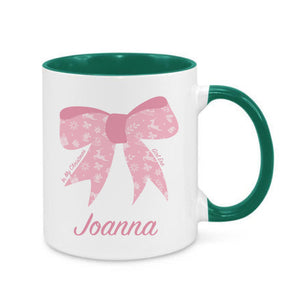 Personalised Pink Christmas Bow Mug