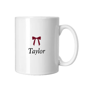 Personalised Burgundy Bow Name Mug