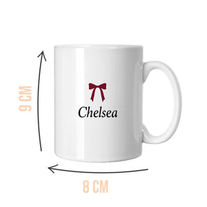 Personalised Burgundy Bow Name Mug