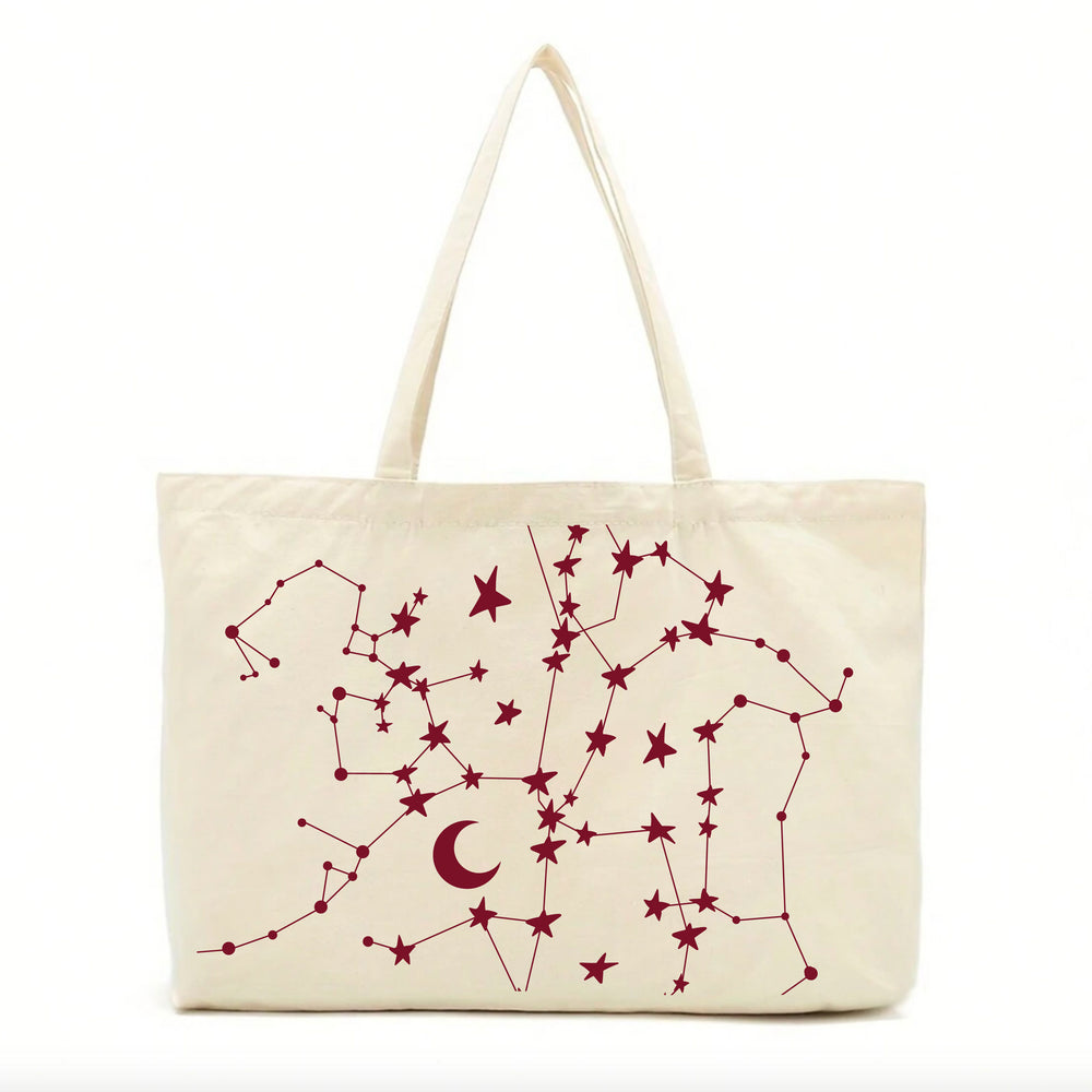 Burgundy Stars & Moons Tote