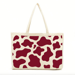 Burgundy Cow Print Tote