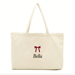 Personalised Burgundy Bow Name Tote